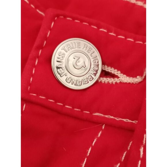 TRUE RELIGION Red Jeans Stretchy Super Skinny Low White Stitch 5 Pocket SZ 26 - Picture 5 of 11